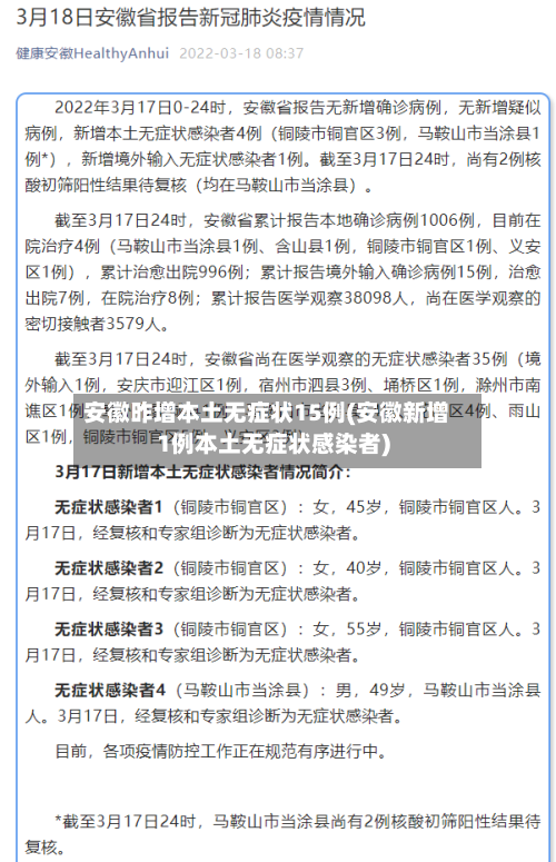 安徽昨增本土无症状15例(安徽新增1例本土无症状感染者)-第3张图片